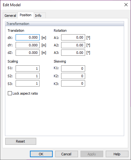 Modifica modello, Scheda "Posizione"